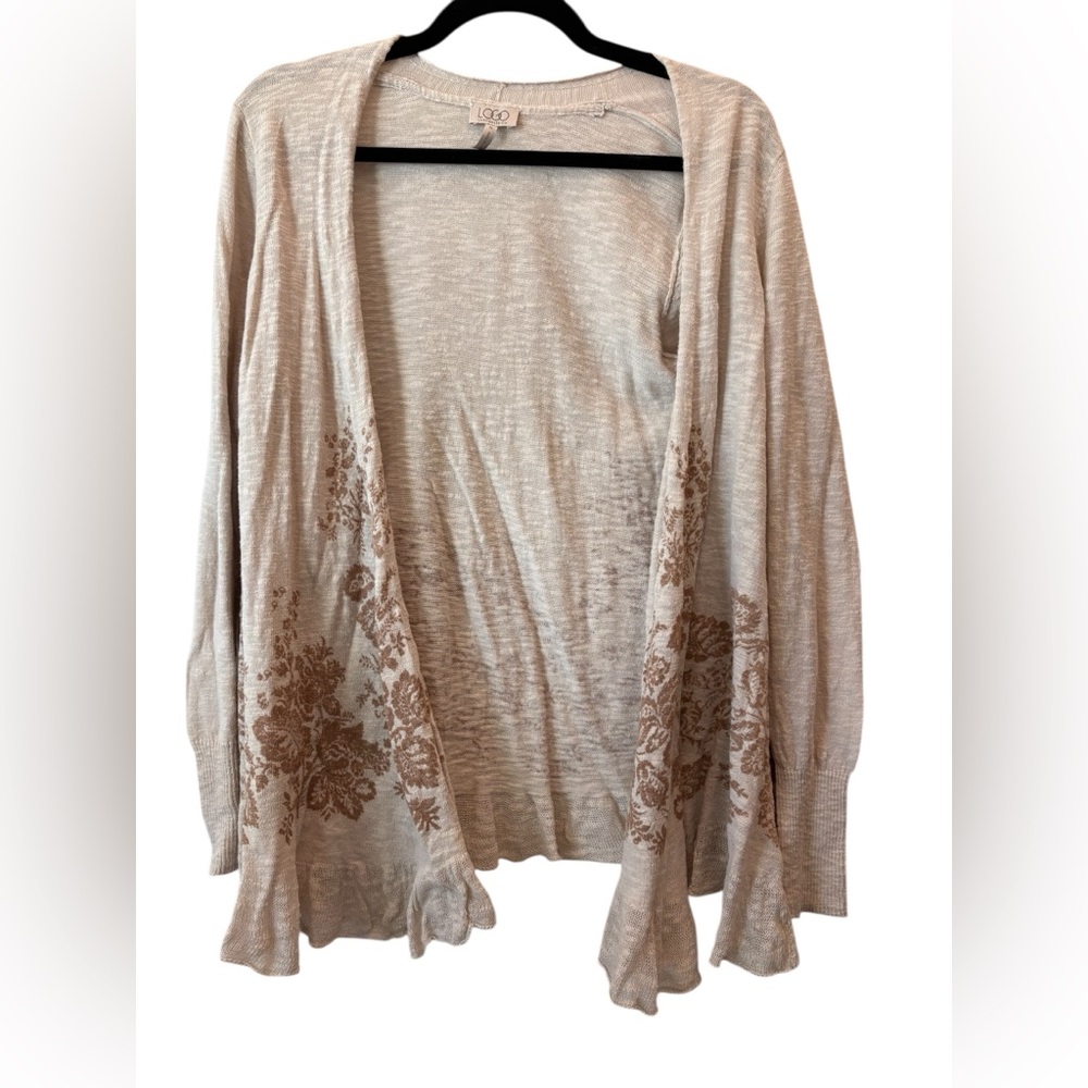 2/$30 Bundle item LOGO Cream Brown Floral Women's Cotton Linen Cardigan Medium